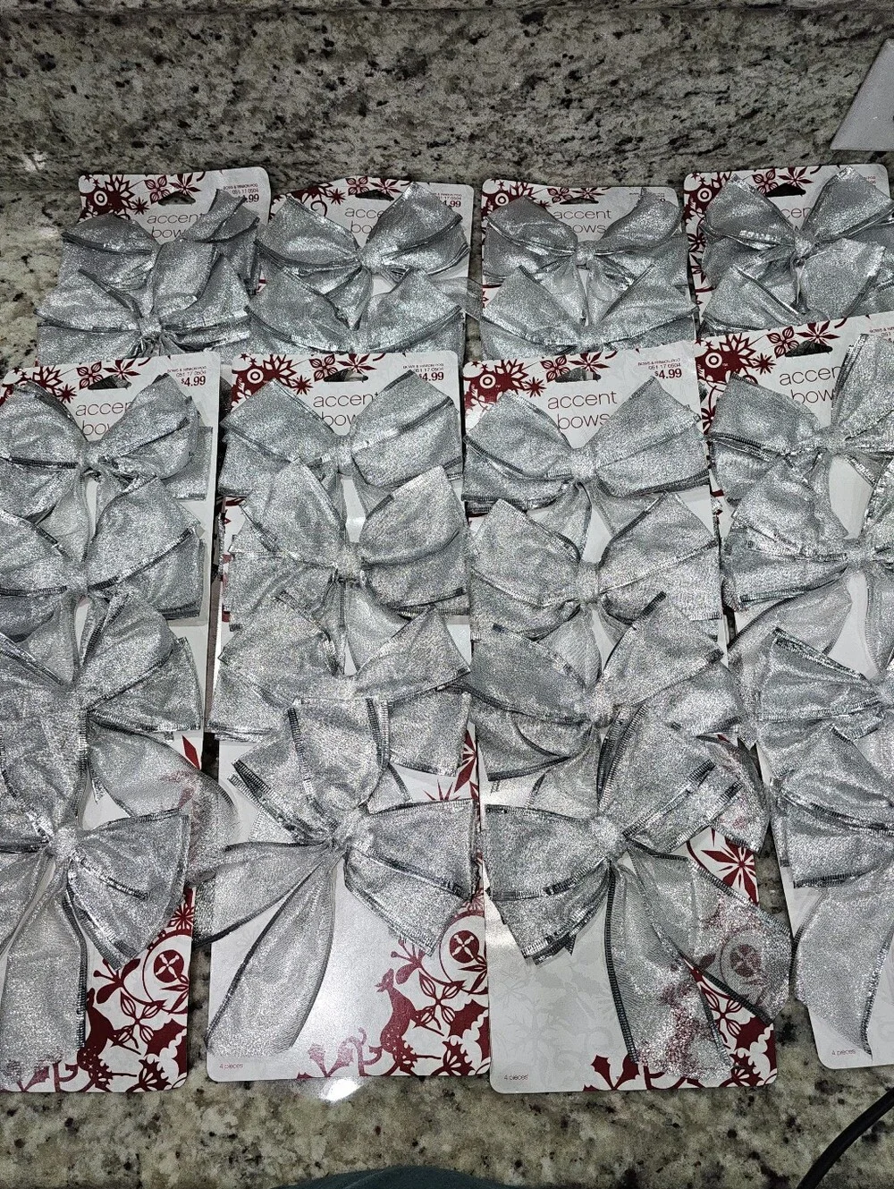 2006 Target Holiday Silver Wired Bows - Small & Large- 12 Packs - 80 Bows Total